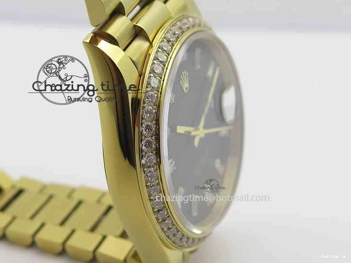 0106 Day Date 40mm YG BP Maker Best Edition Black Dial Diamond Bezel On YG Bracelet A Soft 3681